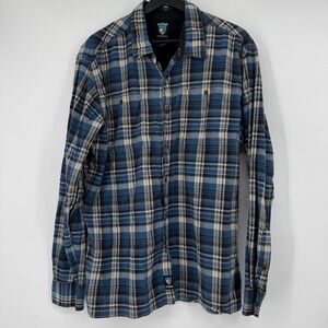 KUHL Mens Plaid Blue XL Long Sleeve Button Up Shirt Flannel Blue Tan READ